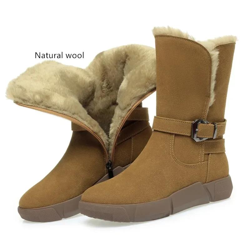 

Женские зимние сапоги, новая женская обувь из натуральной кожи на плоской подошве, женские короткие сапоги большого размера, теплые, нескользящие, на платформе 40