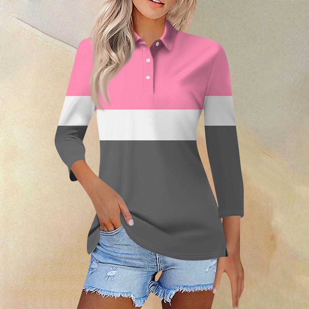 Dámská móda Neformální klopa Krátká košile s 3/4 rukávem s potiskem Dámské topy se zapínáním na knoflíky