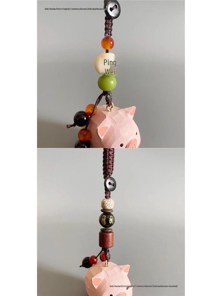 Handgeschnitzter Holzschwein-Schlüsselanhänger & Taschenanhänger - Süßes Geschenk für Mädchen & beste Freunde