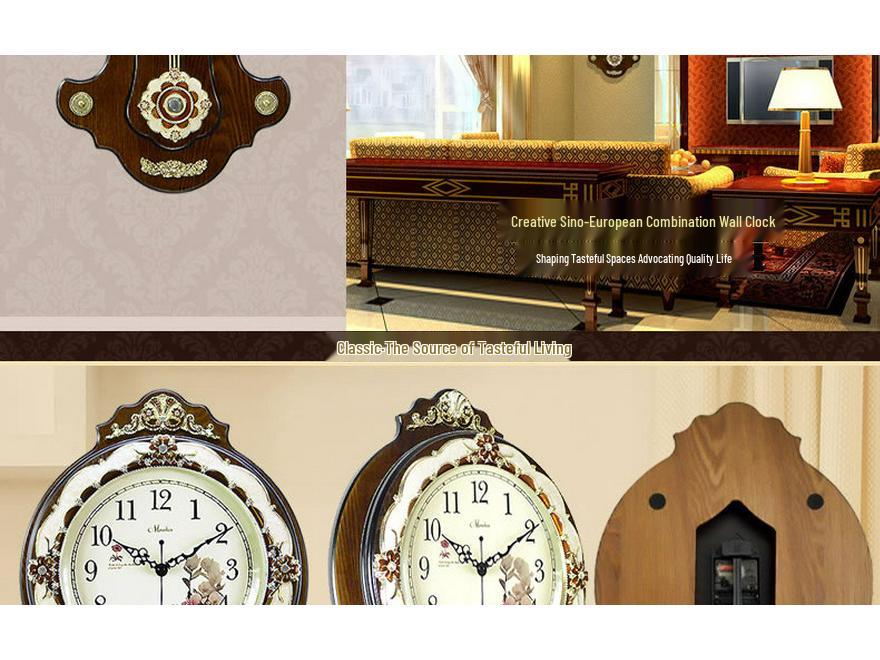 Antique European Style Solid Wood Silent Quartz Wall Clock for Living Room or Bedroom