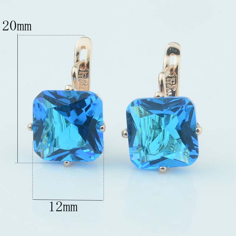 FJ Luxury Wedding Women Earring Rose Gold Color 585 Zircon Fashion Big Square Pink/White/Green/Red/Blue Zircon Drop Earring