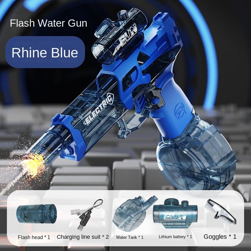 

Летний новый красный водяной пистолет с имитацией пламени, датчик света, полностью автоматический непрерывный электрический водяной пистолет с ручным блоком питания синий