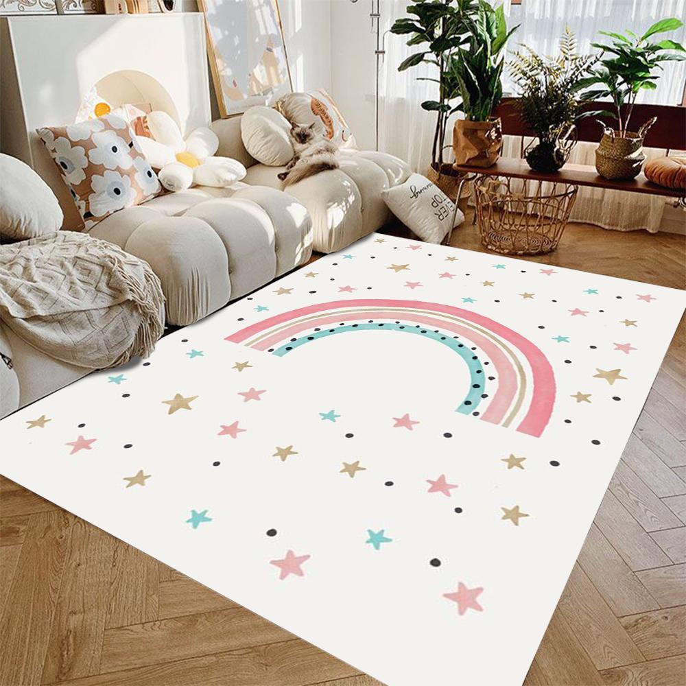 Timeless Cartoon Rainbow Carpet for Living Room Decor Sofa Rug Bedroom Bedside Rug Kitchen Dining Table Mat Nursery Floor Mat