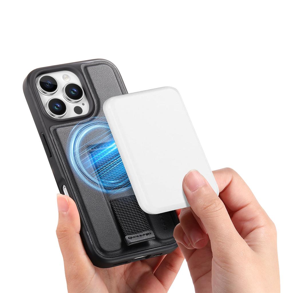 For iPhone 16 Pro Magnetic Case CASENEO Wristband PU Leather + PC Shockproof Phone Cover