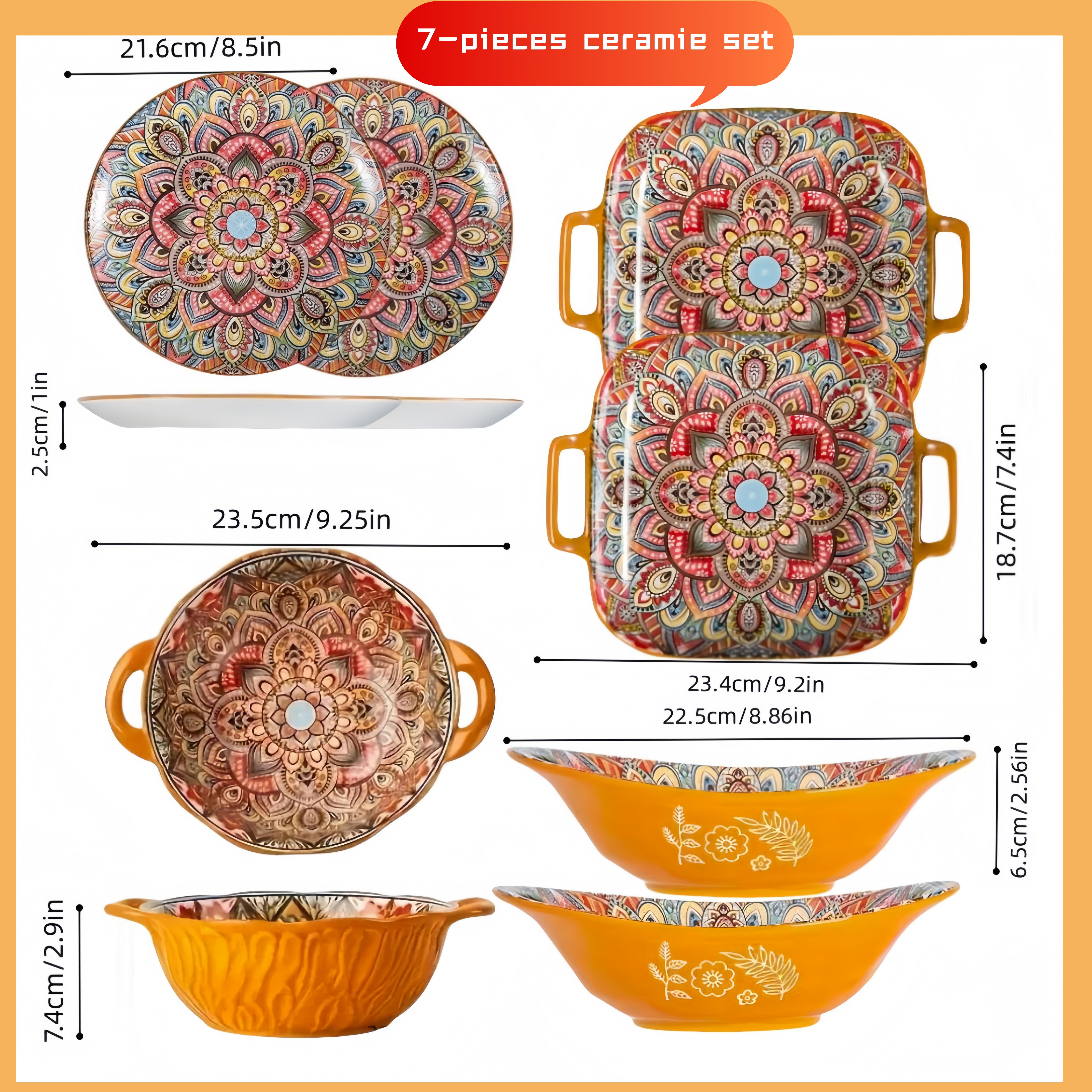 

Bohemian ceramic plate 7-piece set cross-border high-value plate household new dessert plate underglazed plate spaghetti bowl