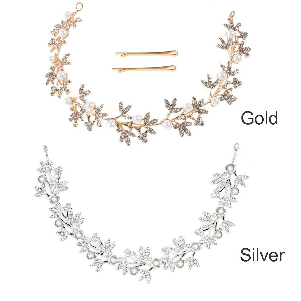 Pearl Rhinestone Women Headband Women Bride Tiara Headband Hair Jewelry Silver Color Hairband Flower Wedding Hair Accessories