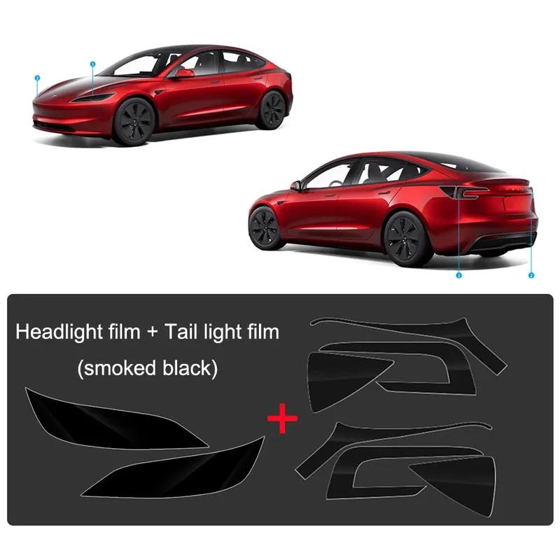 For Tesla Model 3 Highland  2024 Door TPU Anti-mud Protective Film Model 3+ Clothing Covers Headlamp Tail Lamp Black Films