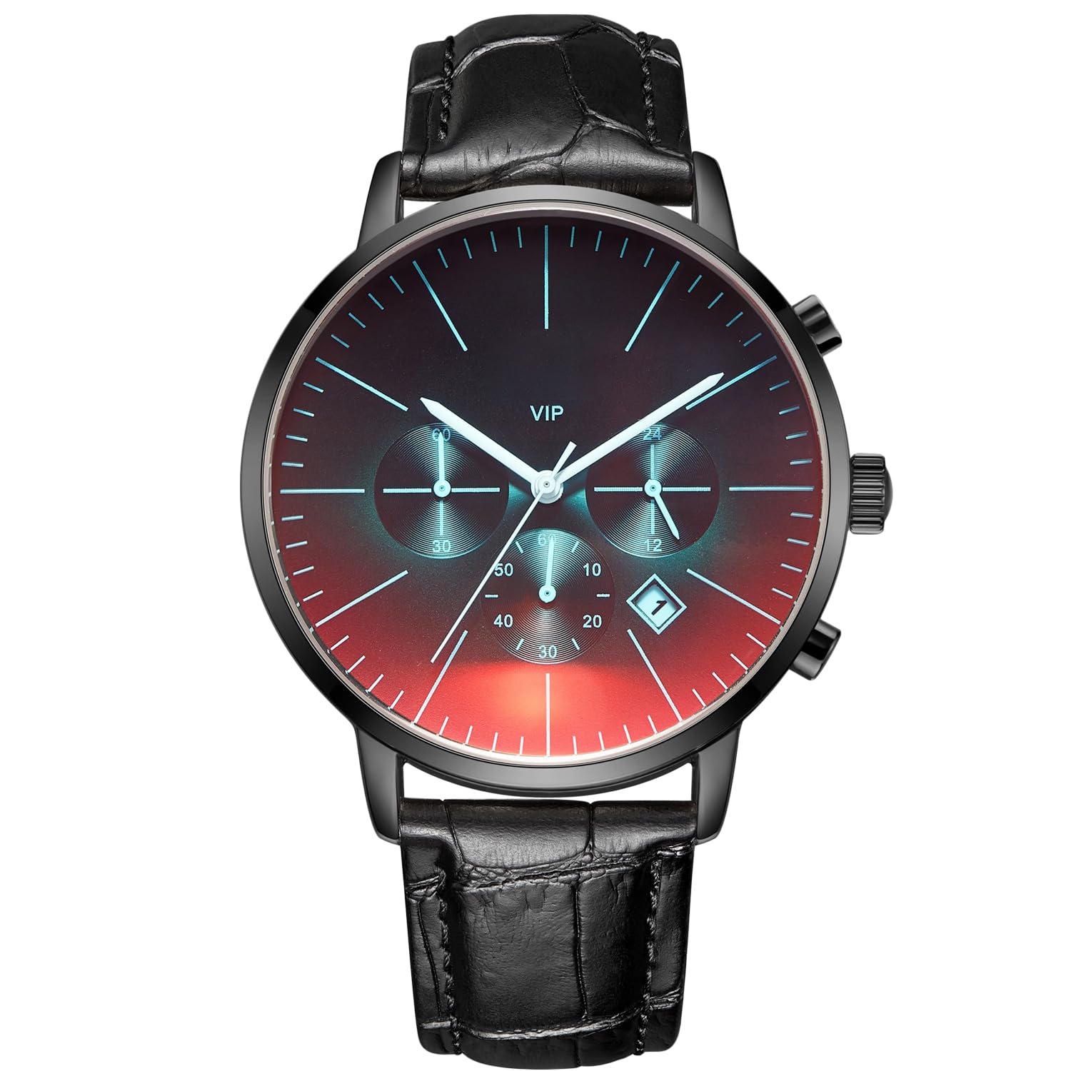 

RORIOS Men s Watch, Genuine Leather Band, Colorful Big Face, Fashion Watch, Calendar, Multi-Hand Analog Quartz, Stylish, Cool, Sports Watch, Waterproo