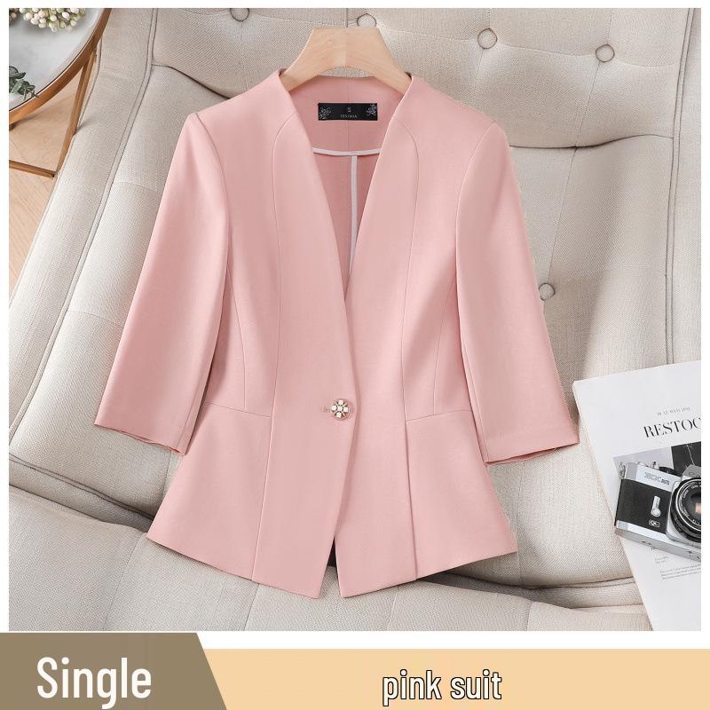 

Women s Champagne-Colored Short Suit Jacket - Spring/Summer Casual, High-End Petite Style M рожевий