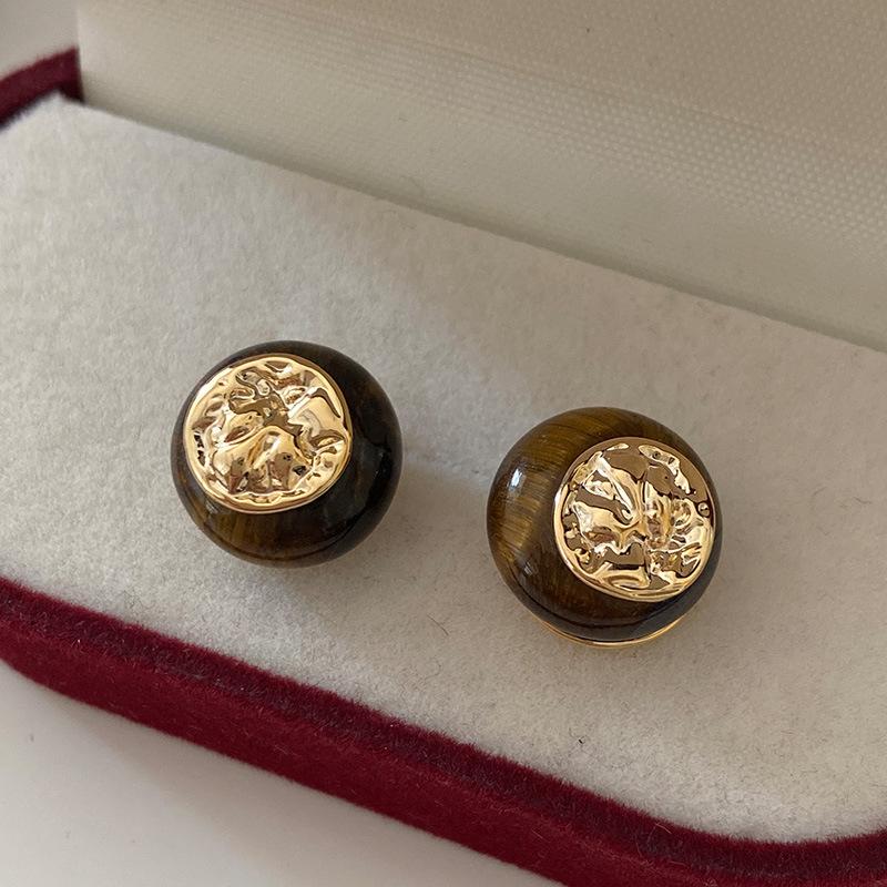 Geometriske ovale øredobber med stift, vridd kantdesign, premium følelse øredobber, middelalderske vintage franske retro øredobber