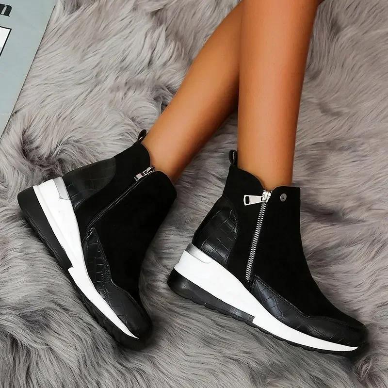 

Fashion Winter Ladies Shoes New Arrival 2026 Warm Womens Boots Platform Snow Ankle Boots for Girls Wedge Heels for Women 35 чорний