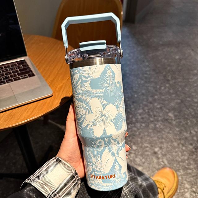 SITARAYURI 20&30oz Thermos Bottle Stainless Steel Large Capacity Straw Double Drink Cup Portable Outdoor Camping Car Coffee Mug