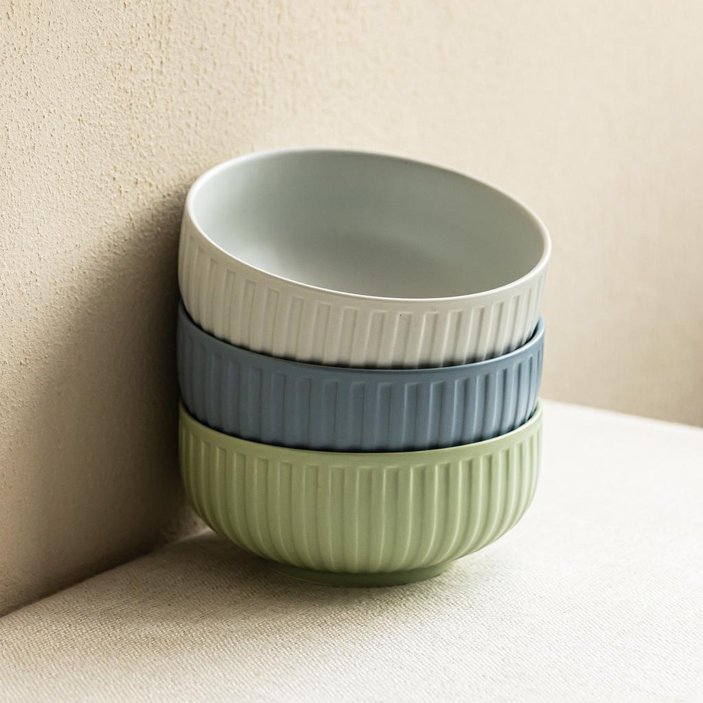Simple Wind Relief Vertical Pattern Salad Bowl Ceramic Household Bowl Tableware Round Bowl High-End Large Rice Bowl