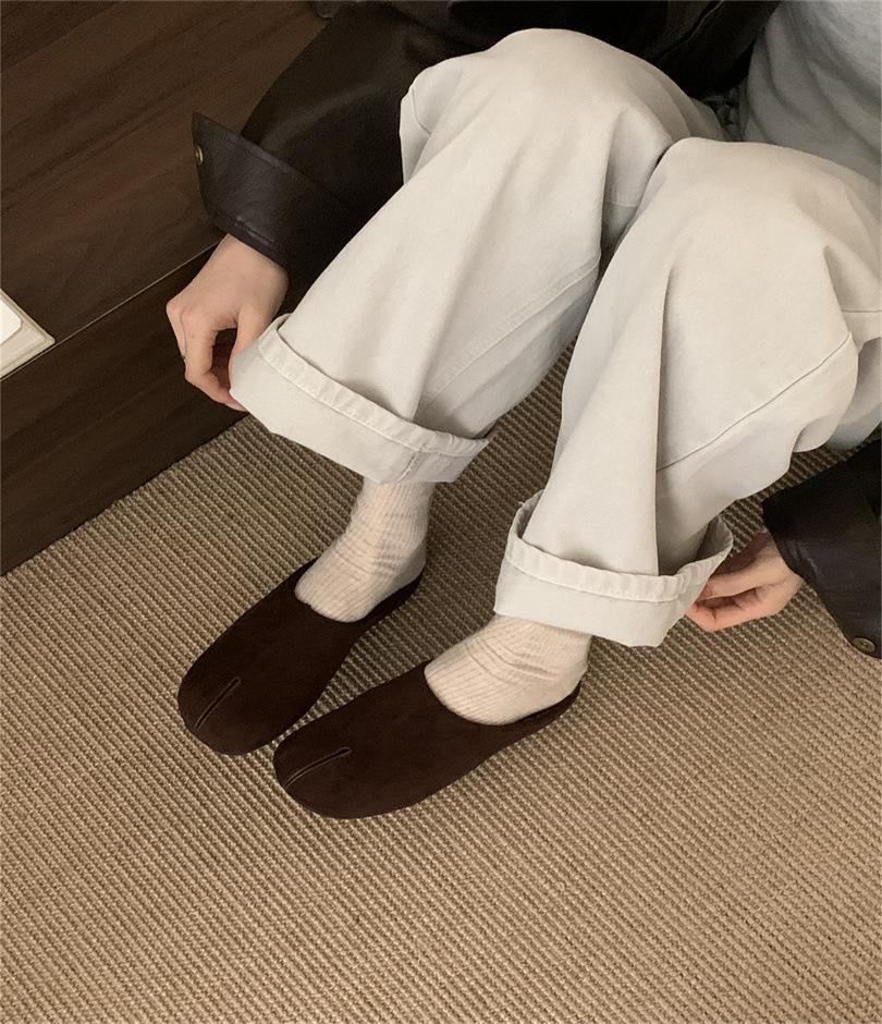 Suede Fake Split Toe Bag Head Half Slippers Women's 2025 Autumn and Winter New Versatile Soft Bottom Lazy One Pedal Velvet Cotton Mop