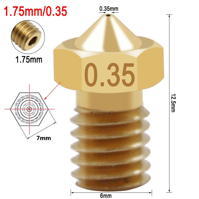 3D Printer Brass Nozzle M6 Threaded, 0.2-1mm Marked