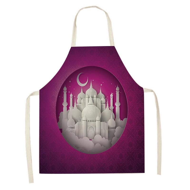 Cooking Baking Apron Muslim Eid Mubarak Printed Kitchen Apron Women's Ramadan Festival Gift Home Star Crescent Bib Decoration