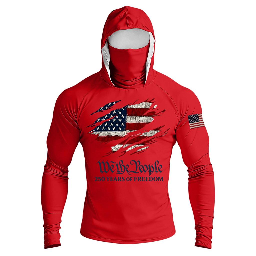 Men's Casual Raglan Sleeve Hooded Long Sleeve Sun Protection Shirt Lightweight Breathable Outdoor Sports Top with Face Cover