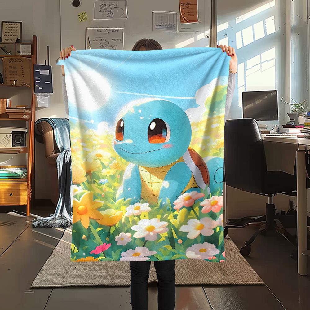 Flanelová deka se vzorem kreslené postavičky Squirtle, Vysoká kvalita, Pohodlná pro všechna roční období, Domácí dekorace, Teplo a pohodlí, Perfektní pro dárky.