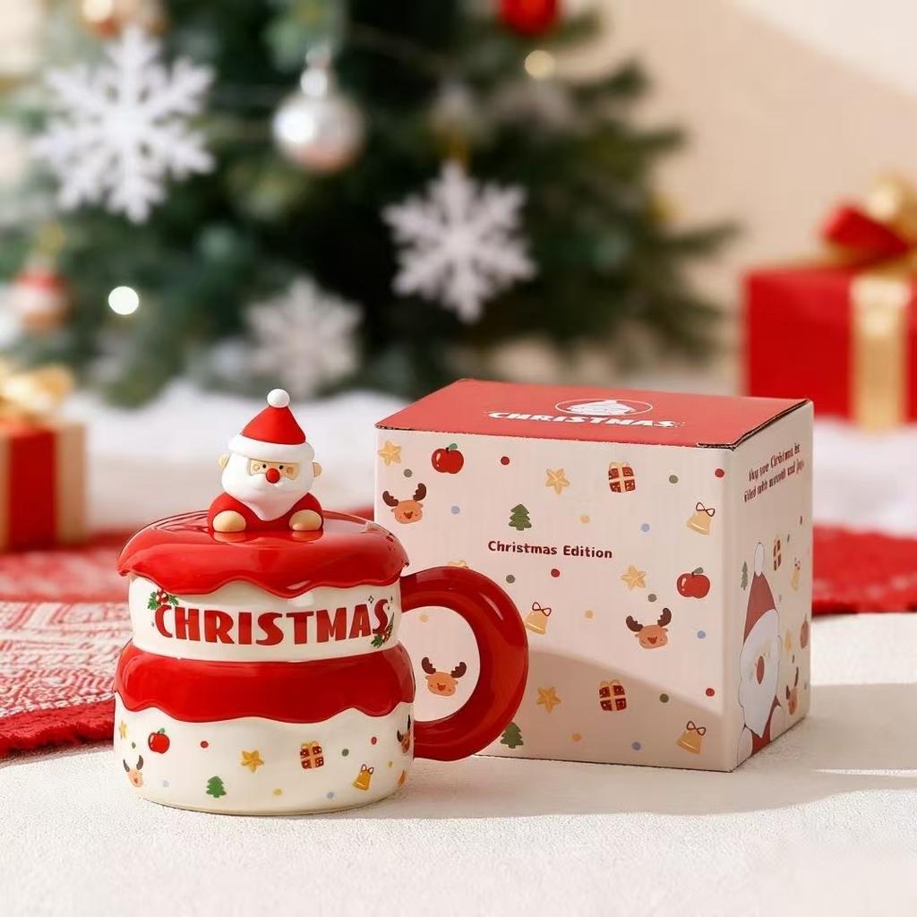 New Christmas Gift Ceramic Cup with Lid Doll Couple Mug High Value Large Capacity Water Cup Set Cup
