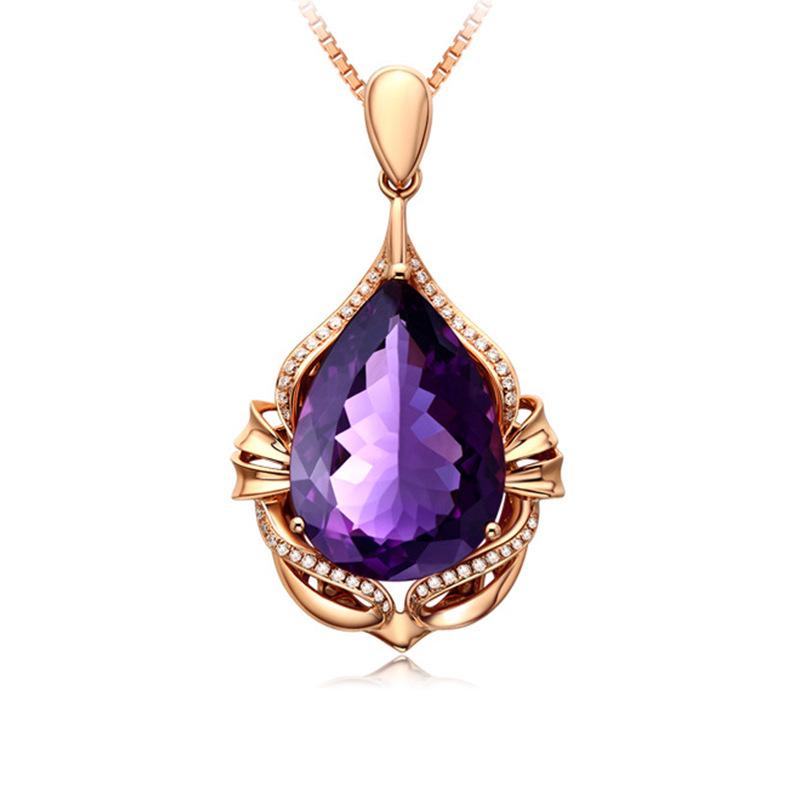 Amethyst Pendant Necklace: Rose Gold-Plated with Purple Gem and Elegant Micro-Paved Design.