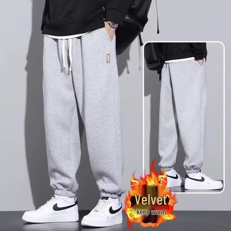 Men's Stretch Cuffed Sweatpants - Thick, Loose, Plus Size, Versatile for Spring & Autumn.