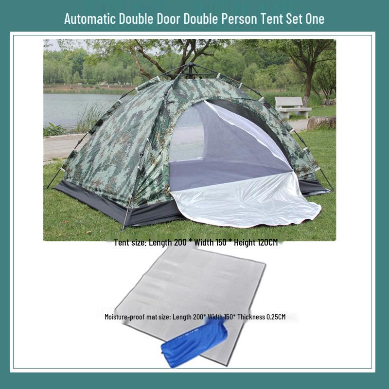 Camouflage 1-2 Person Windproof Pop-Up Camping Tent with Double Doors and Mesh