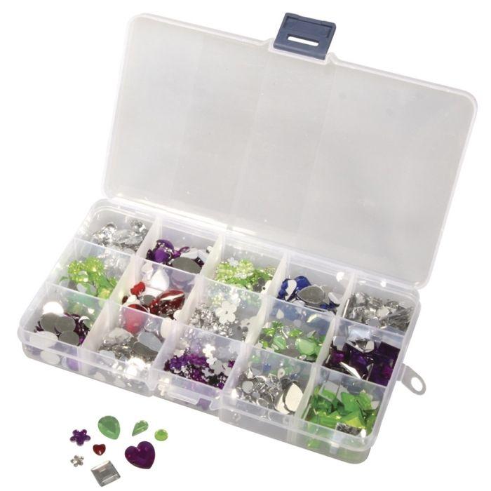 Kit strass et pierres à coller - Boîte d'environ 1000 - Assortiment de couleurs et tailles