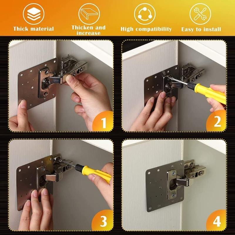 Square Metal Large Door Hinge Repair Plate Kit Stainless Steel Fix Board Replacement Furniture Cabinet Hinge Plates with Screw