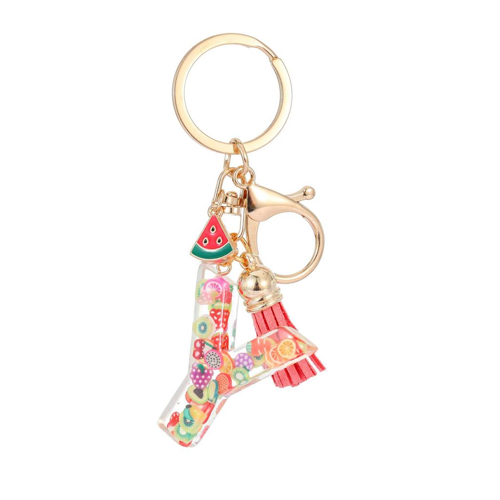 Summer Fruit Resin Keychain 26 Letters Fresh Cute Pendant Classic Retro Practical Durable Backpack Hanging Ornament Fashion Bag Accessory