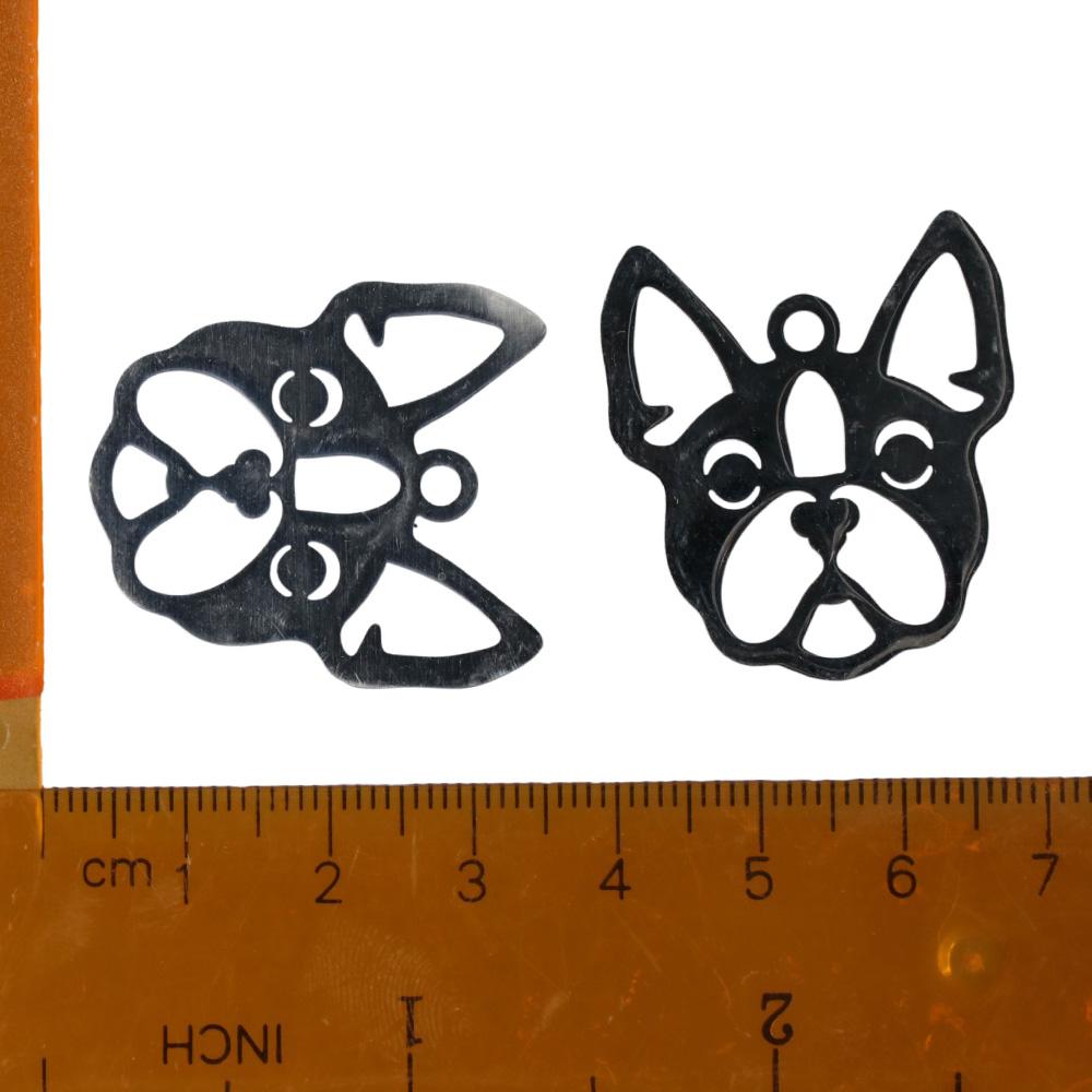 28.5*32mm French Bulldog Doggy Dog Bull Dog Head Pendants Stainless Steel Charms  For Necklace
