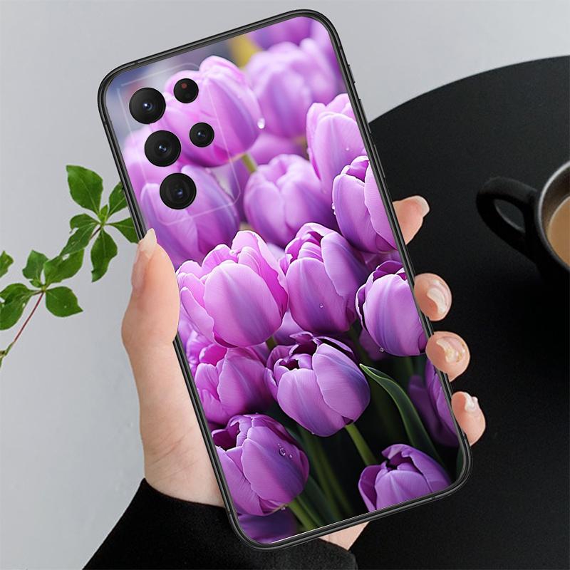 Purple Flower Rose Peony Cherry Phone Case For Samsung Galaxy S26 S25 S24 S23 S22 Ultra S23 S22 S25 Plus S24 FE S26Edge