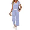 Completo da Donna Due Pezzi Casual Loungewear Top Scollo a V Manica Corta con Pantaloni a Gamba Larga a Righe Vestibilità Rilassata Tessuto Morbido per Viaggio e Casa