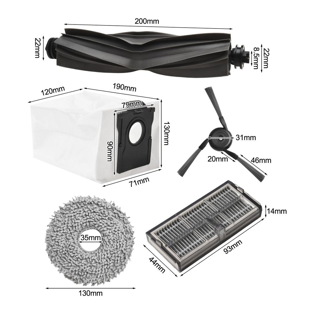 8PC Side Brushes 6 Mop Cloths For Roborock P10 Pro - Complete Robot Vacuum Replacement Parts Kit With HEPA Filter & Dust Bags