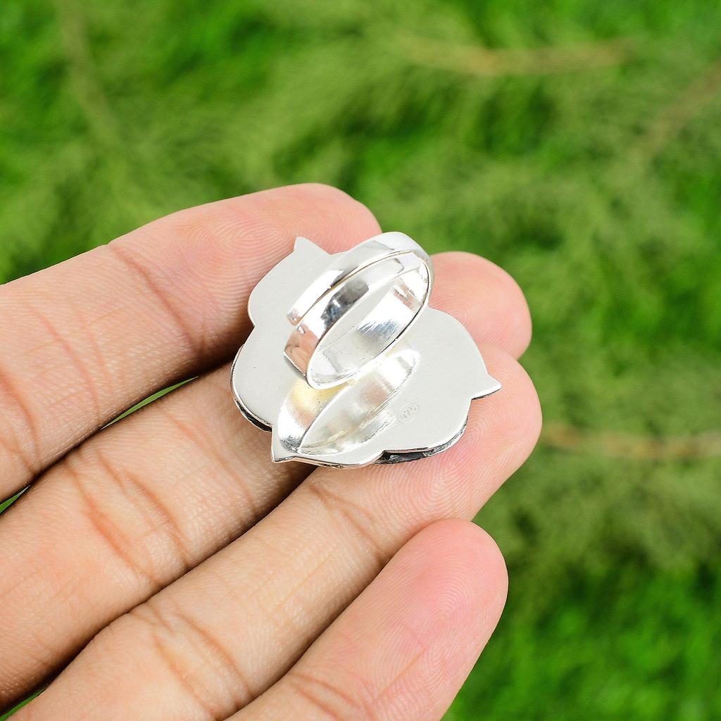 Gift For Her Natural Labradorite Multi Stone Flower Adjustable Ring 925 Silver