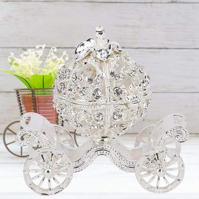 Pumpkin Rhinestone Crystal Carriage Trinket Box Jewelry Box Diamond Gift Collectible Figurine Decorative Jewelry Display Holder