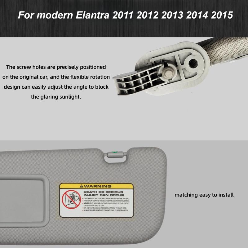 Grey Beige Left and Right Sun Visors For Hyundai Elantra 2011 2012 2013 2014 2015 Replacement #852103X000TX