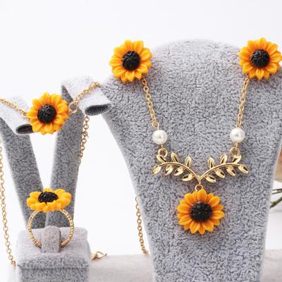 3/5 stuks Lady Sunflower Leaf Faux Pearl Charm ketting oorbellen armband ring set