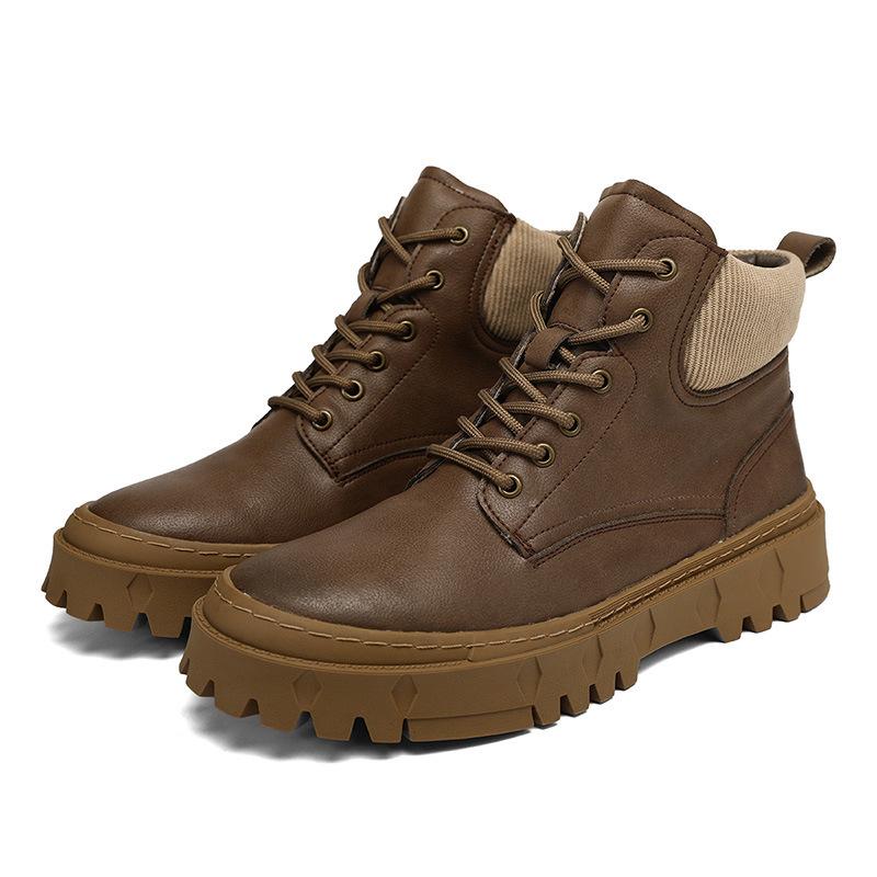 Light Luxury Men's Martin Boots Cowhide Retro Lace-up Medium Help Fashion Light Luxury Outdoor Non-slip Tooling Boots Leather Boots Men's Shoes