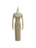 Women's Spicy Girl Double Slit Round Neck Short Sleeve Summer Slimming Midi Dress