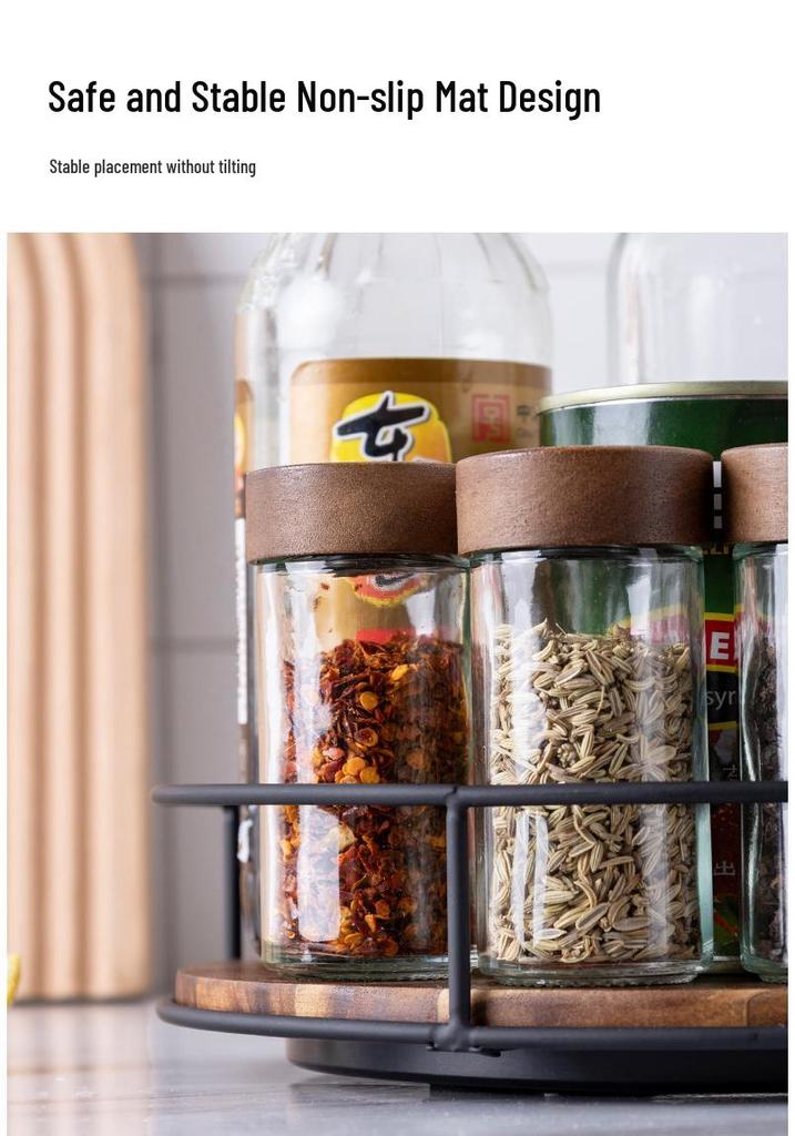 Solid Wood & Steel Rotating Organizer Tray for Spices & Makeup