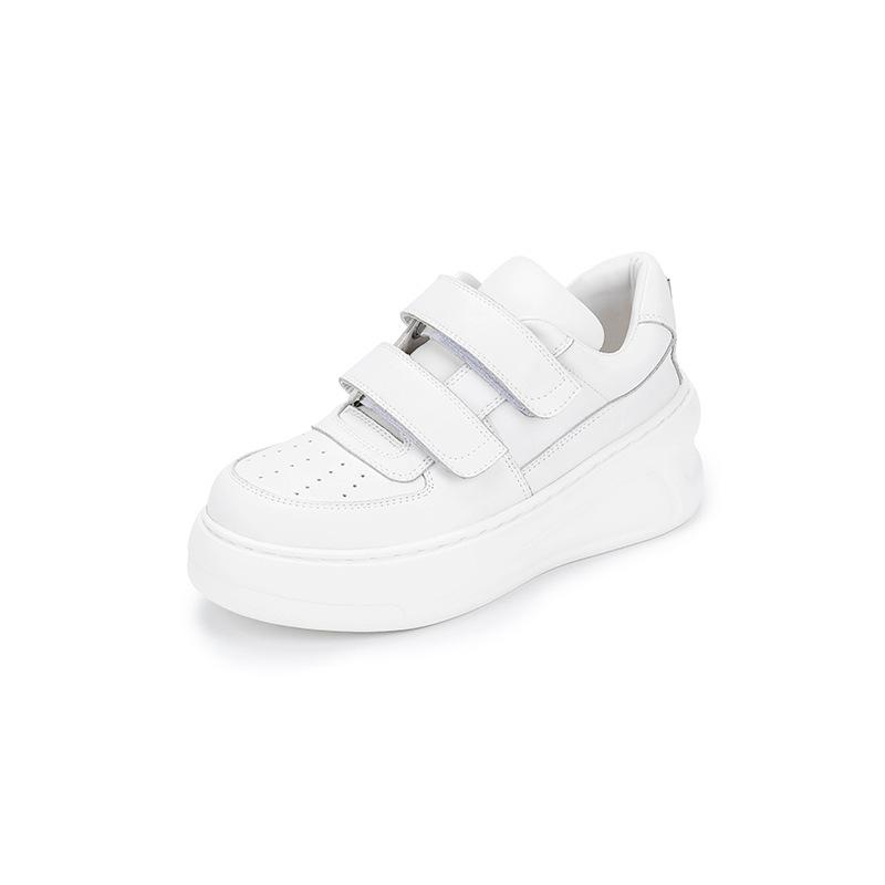 Grape mother, the same thick-soled small man increases height Velcro board shoes, genuine leather little white shoes, women's sports shoes 2024 explo