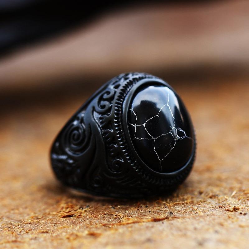 Vintage Handmade Turkish Black Zircon Rings Retro Men Stainless Steel Tiger Eye Stone Rings Classic Wedding Engagement Jewelry