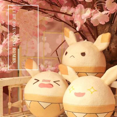 Genshin Impact Klee Ganyu Keqing Bouncing Bombs Cosplay Pendants Bear Plush Stuffed Doll Toy Keychain Kids Prop