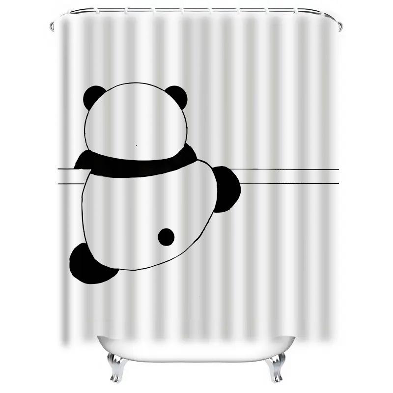Cute Panda Design Waterproof Shower Curtain Heat Resistant Machine Washable Non-Transparent 180x180cm