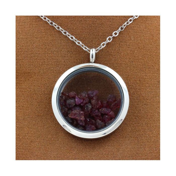 Stones and Minerals. Raw Ruby Necklace. 20 Mm Medallion Model. Color Silver.