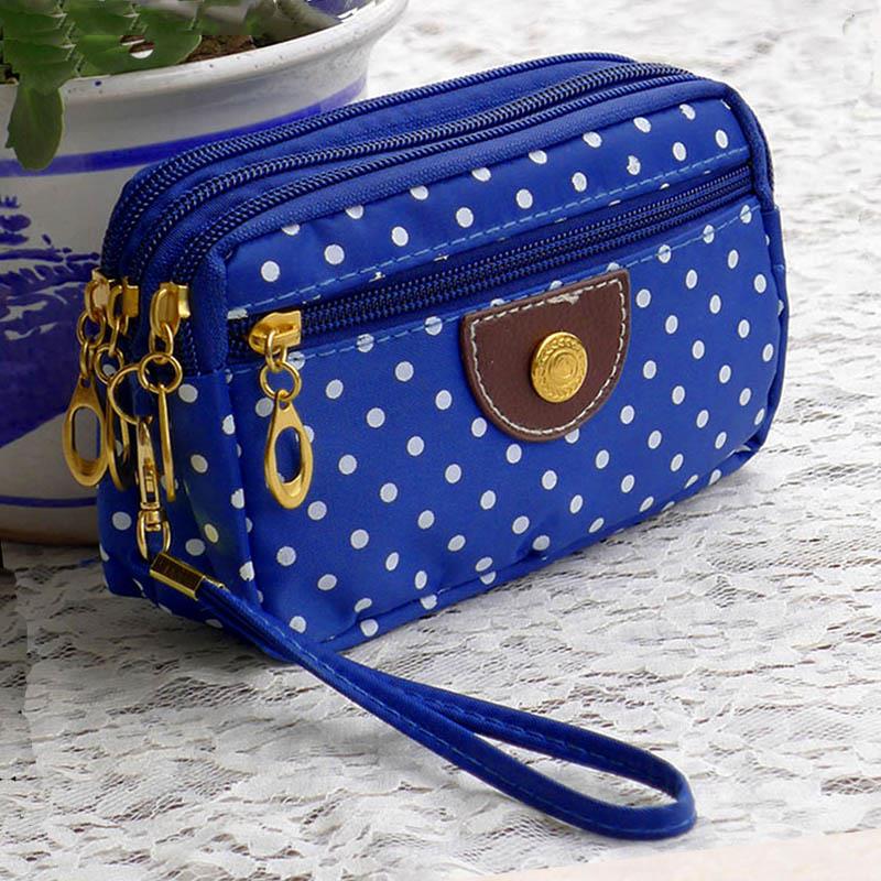 Fashion Women Wallets Small Handbags Canvas Dot Lady Zipper Moneybags Clutch Coin Purse Pocket Wallet Cards Holder Wristlet Bags KTB