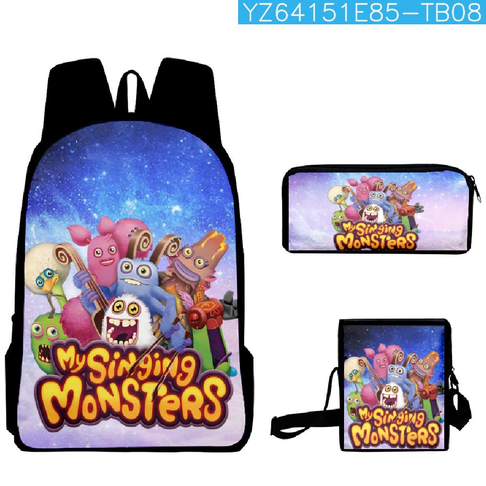 Classic Popular my singing monsters 3D Print 3pcs/Set School Bags Laptop Daypack Backpack Inclined shoulder bag Pencil Case