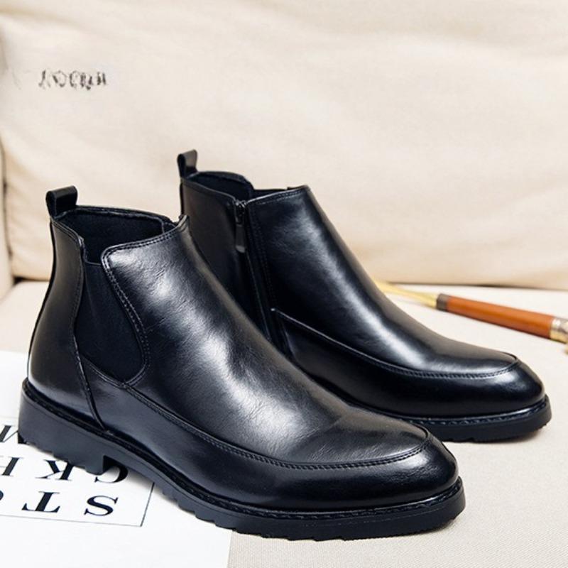 Classic Men's Chelsea Boots British Style Business Leather Boots Quality Casual Ankle Booties Slip-On Office Dress Boots for Men