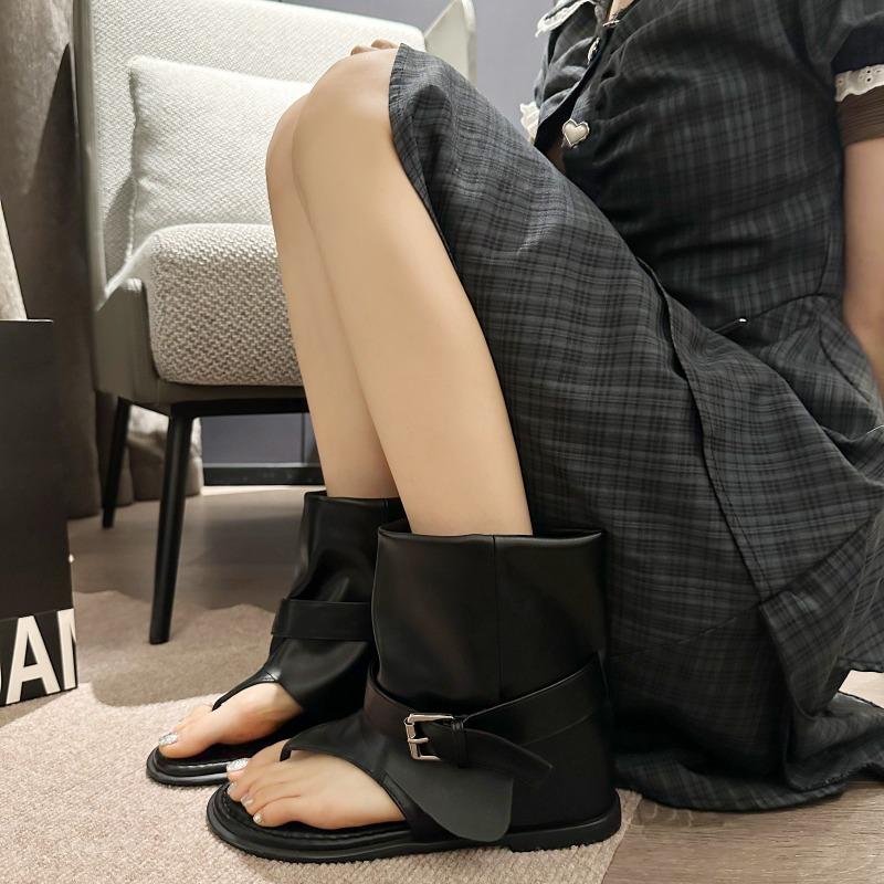 Damenschuhe Zehensteg Coole Damenstiefel 2025 Sommer Neu Flip Flops Reise Flacher Absatz Römische Stiefel Sandalen