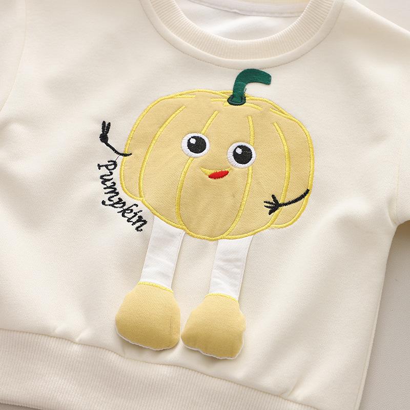 Boys and Girls' Elegant Round Neck Set, Spring and Autumn Fashion Handsome 3D Pumpkin Long Sleeve Two Piece Set